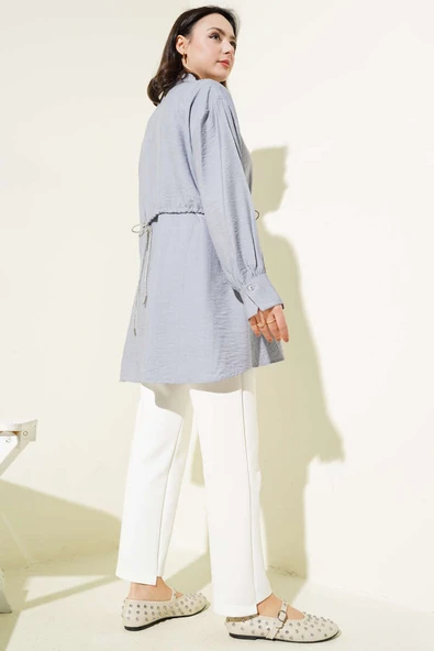 Pelerinli Sim İpli Gömlek Gri - Resim 3