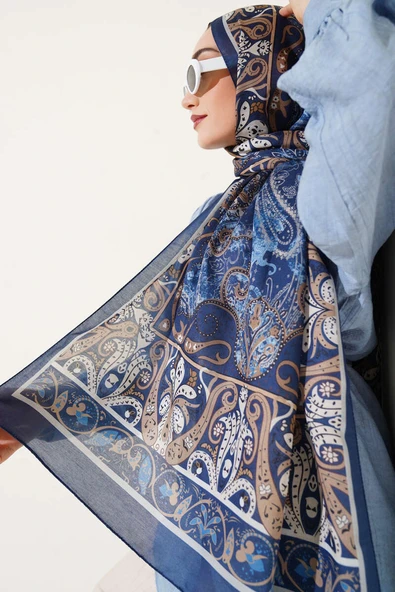 Elegant Motif Soft Şal Lacivert - 2