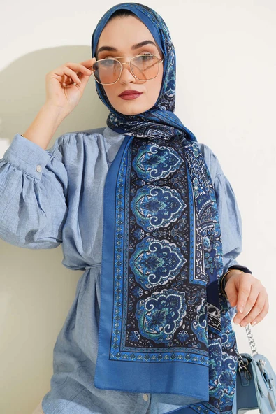 Nostaljik Motif Soft Şal Lacivert