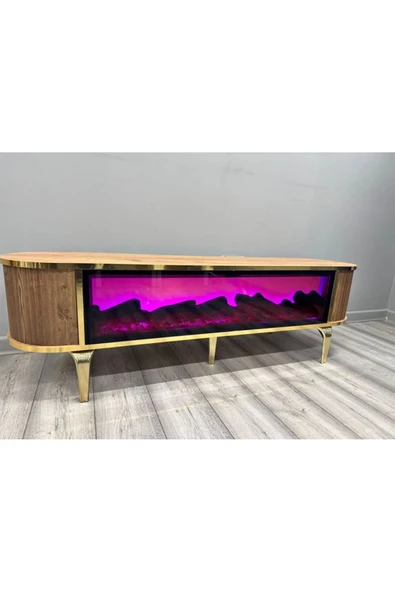 SEDAŞ LIVING UNITS Tv Ünitesi Şömineli Beyaz Gold Ayak Bluetooth Ve Hoparlörlü Mavi ,kırmızı ,turuncu Kumandalı 160 Cm - 3
