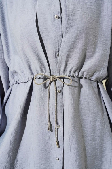 Pelerinli Sim İpli Gömlek Gri - Resim 4