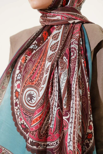 Çiçekli Etnik Desen Şal Çağla Yeşili - Resim 4