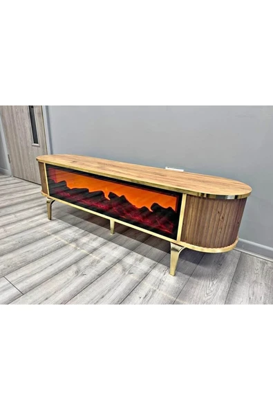 SEDAŞ LIVING UNITS Tv Ünitesi Şömineli Beyaz Gold Ayak Bluetooth Ve Hoparlörlü Mavi ,kırmızı ,turuncu Kumandalı 160 Cm