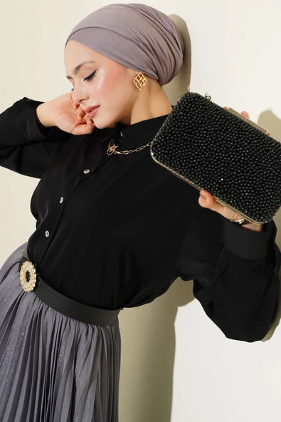 Şifon Basic Gömlek Siyah ürün görseli 1