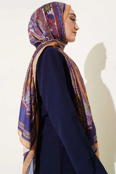 Çiçekli Etnik Desen Şal Hardal - Resim 3