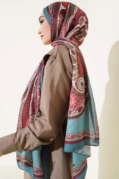 Çiçekli Etnik Desen Şal Çağla Yeşili - Resim 3