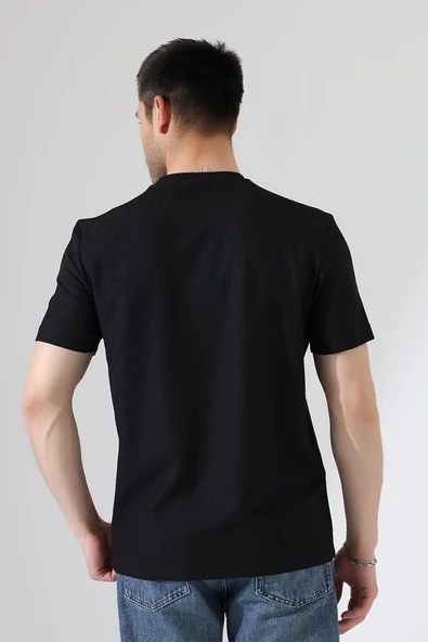 Erkek Fitilli Slim Fit Bisiklet Yaka Düz Renk T-Shirt - 6