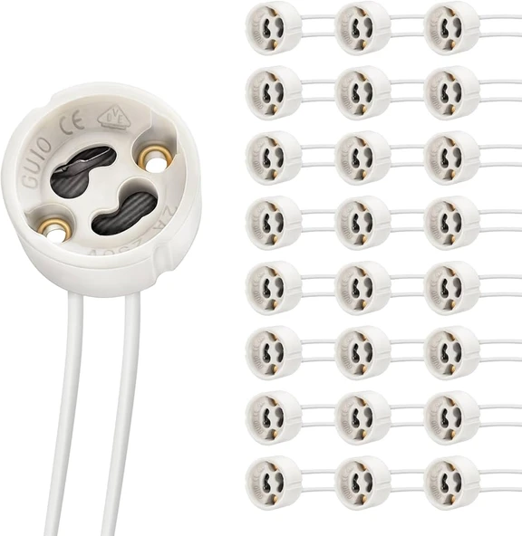 25 Adet GU10 duy 2A LED halojen lamba duyu 0,75 mm² silikon tel seramik duy bağlantı duyları 300 W enerji sınıfı A