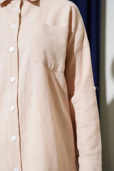 Tek Göğüs Cepli Basic Gömlek Bej - 4