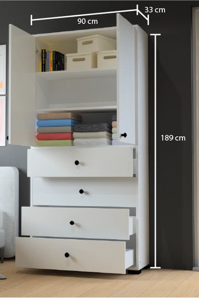 Madrid No.2 Raflı ve Çekmeceli Gardırop - 3