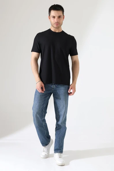 Erkek Fitilli Slim Fit Bisiklet Yaka Düz Renk T-Shirt