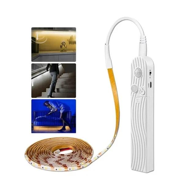 Hareket Sensörlü pilli LED Gece Lambası Zamanlayıcılı USB Şarjlı Dolap yatak altı Merdiven ışık Aydınlatması IP65 Su Geçirmez - 2