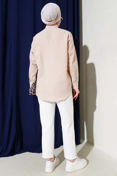 Tek Göğüs Cepli Basic Gömlek Bej - 3