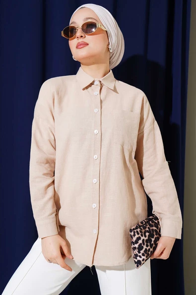 Tek Göğüs Cepli Basic Gömlek Bej