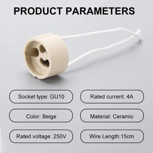 25 Adet GU10 duy 2A LED halojen lamba duyu 0,75 mm² silikon tel seramik duy bağlantı duyları 300 W enerji sınıfı A - 2