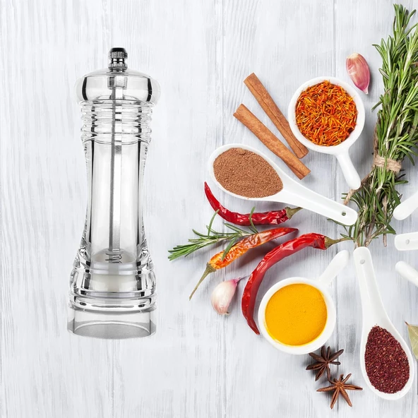 Değirmen Karabiber Tuz Değirmeni Lüx Akrilik Tuzluk Karabiberlik Öğütücü 15 Cm Büyük Boy - 3