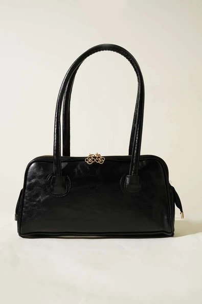 Çift Fermuar Kafalı Dikdörtgen Çanta Siyah - Resim 2