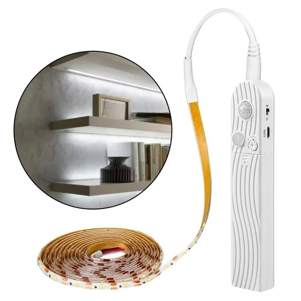 Hareket Sensörlü pilli LED Gece Lambası Zamanlayıcılı USB Şarjlı Dolap yatak altı Merdiven ışık Aydınlatması IP65 Su Geçirmez - 11