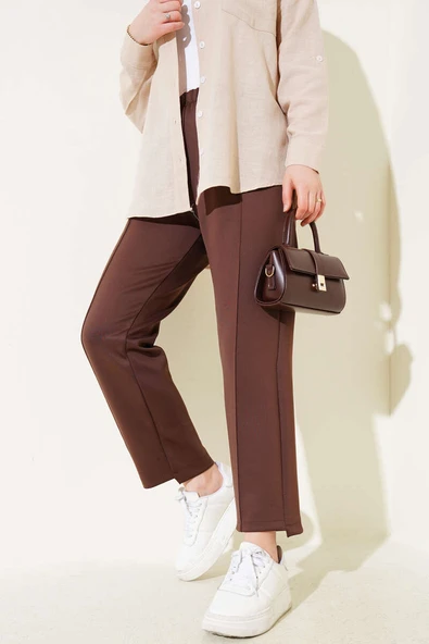 Çımalı Dar Paça Scuba Pantolon Kahve ürün görseli 1