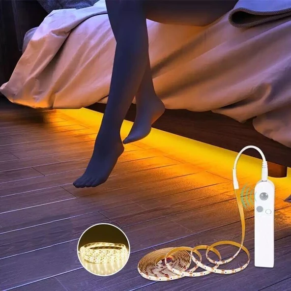 Hareket Sensörlü pilli LED Gece Lambası Zamanlayıcılı USB Şarjlı Dolap yatak altı Merdiven ışık Aydınlatması IP65 Su Geçirmez