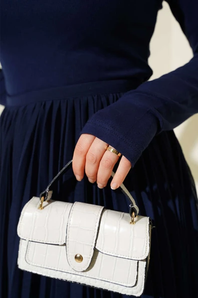 Bel Fermuarlı Şifon Pileli Etek Lacivert - 4