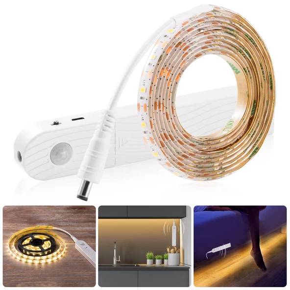 Hareket Sensörlü pilli LED Gece Lambası Zamanlayıcılı USB Şarjlı Dolap yatak altı Merdiven ışık Aydınlatması IP65 Su Geçirmez - 5