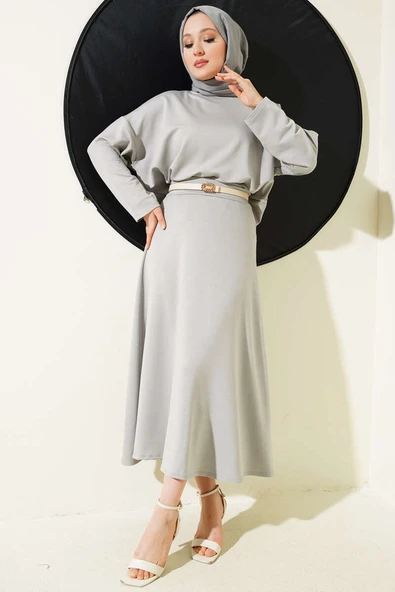 Loyşa Basic Tunik Etek İkili Takım Gri