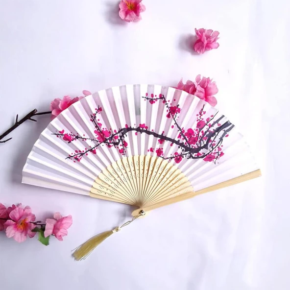 Beluga Yelpaze Bambu Serinletici Vintage Şık Püsküllü Japon Yelpaze 2 Adet 0259-0198 - 2