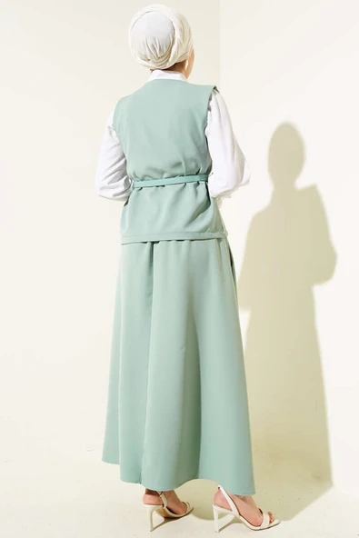 Yelekli Kemerli Etekli Basic İkili Takım Mint - Resim 3