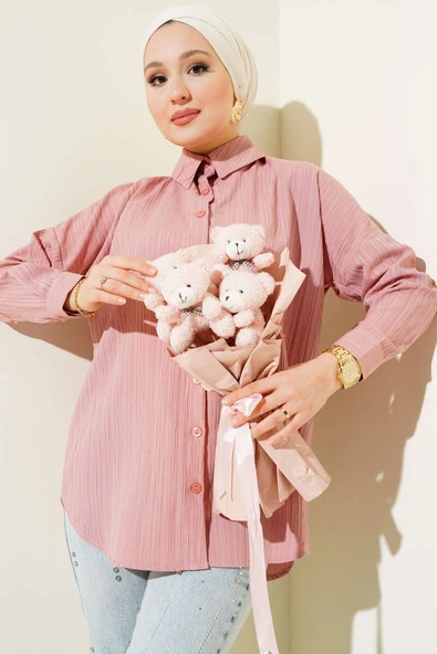 Ağaç Kabuğu Basic Gömlek Pudra ürün görseli 1