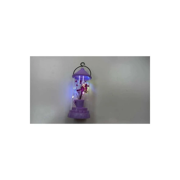 Dekoratif Fanus içinde led ışıklı çiçek