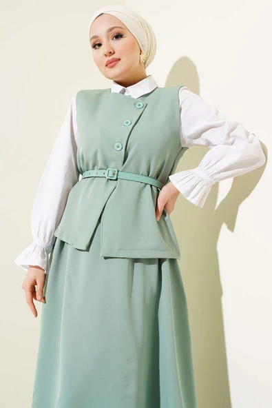 Yelekli Kemerli Etekli Basic İkili Takım Mint - Resim 2