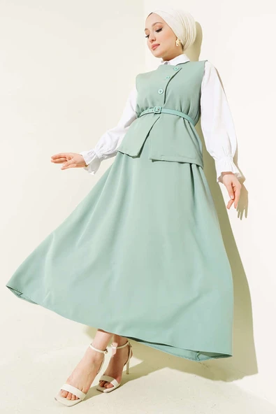 Yelekli Kemerli Etekli Basic İkili Takım Mint ürün görseli 1