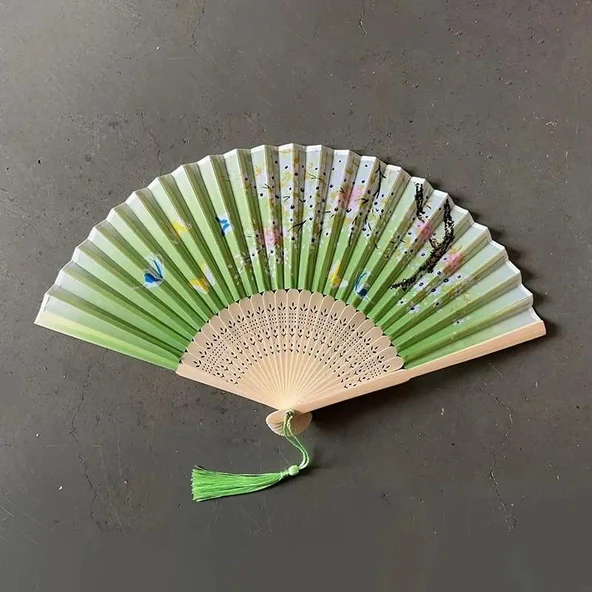 Beluga Yelpaze Bambu Serinletici Vintage Şık Püsküllü Japon Yelpaze 2 Adet 0259-0198 - 3