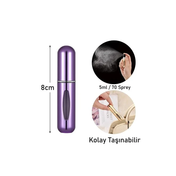 2'li Doldurulabiir çantaya atmalık mini parfüm şişesi 5 ml çok renkli