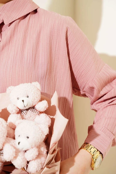 Ağaç Kabuğu Basic Gömlek Pudra - Resim 4