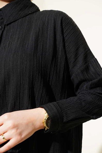 Ağaç Kabuğu Basic Gömlek Siyah - Resim 4