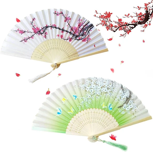 Beluga Yelpaze Bambu Serinletici Vintage Şık Püsküllü Japon Yelpaze 2 Adet 0259-0198