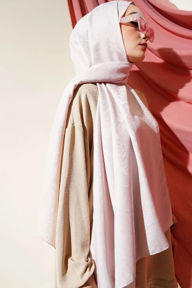 Paisley Desen Jakar Şal Pudra - Resim 3