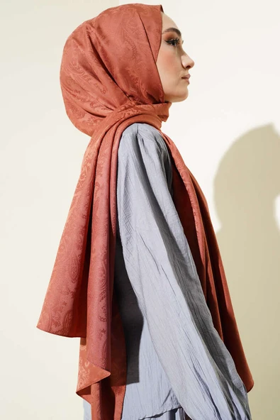 Paisley Desen Jakar Şal Kiremit - Resim 3