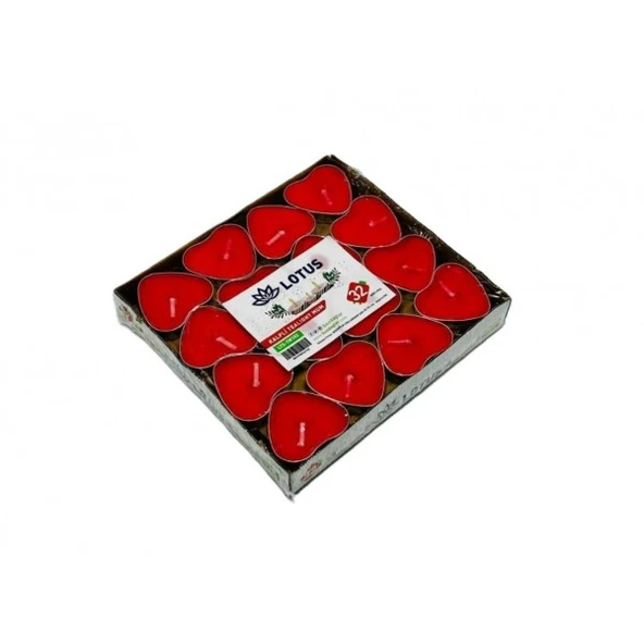 Tealight mum 32'li kırmızı renk kalp şekilli mum