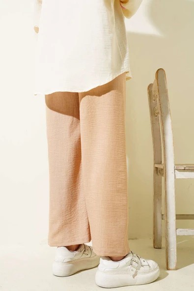 Beli Lastikli Geniş Paçalı Pantolon Camel - Resim 3
