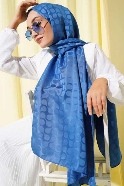 Damga Desen Jakar Şal Mavi - Resim 2