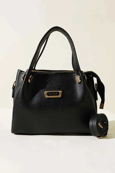 Üç Bölmeli Armalı Çanta Siyah - Resim 2