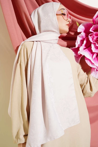 Paisley Desen Jakar Şal Pudra - Resim 2