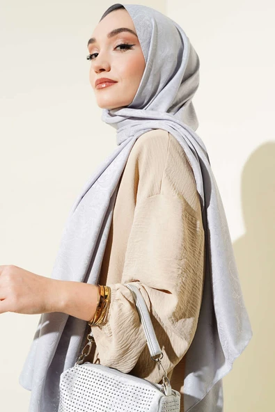 Paisley Desen Jakar Şal Gri - Resim 3