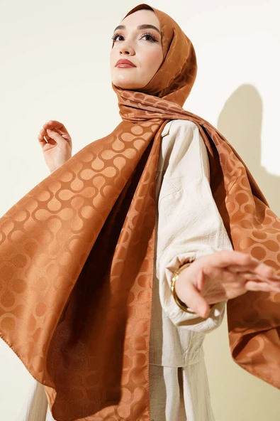 Damga Desen Jakar Şal Camel