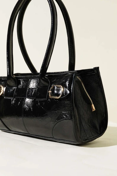 Vintage Rugan Baget Çanta Siyah - 3