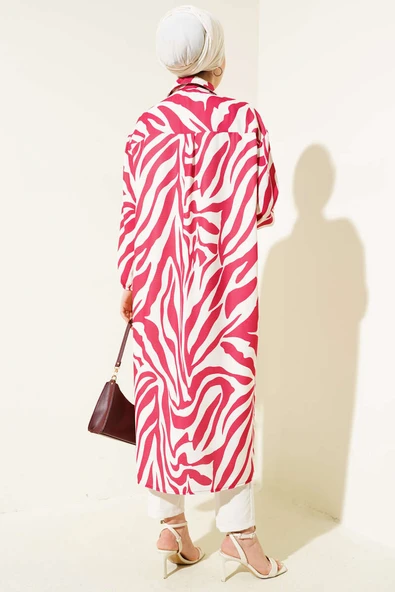 Zebra Desenli Uzun Gömlek Bordo - Resim 3