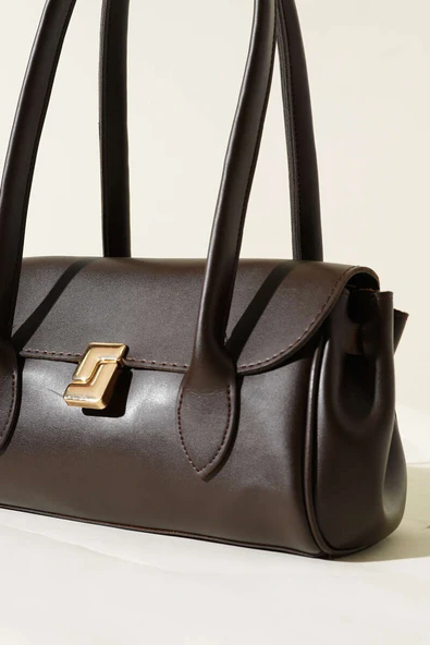 Dikdörtgen Mıknatıslı Uzun Kulplu Çanta Kahve - Resim 3